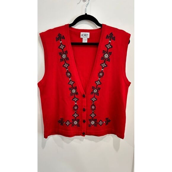 Koret Jackets & Blazers - Womens Y2k Large Wool Sweater Vest Aztec Red Preppy Academia Grandmacore Retro